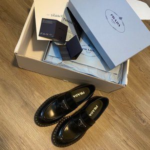 Prada Chocolate brushed leather loafers black size 37.5 / US7.5